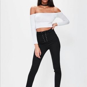 High waist Lace Up Front Black Jeans